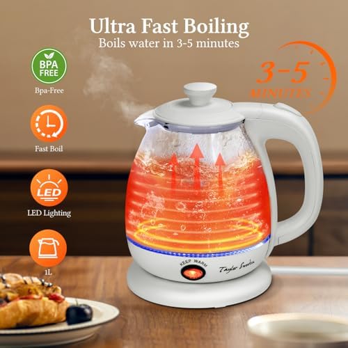 Taylor Swoden Electric Kettle With Tea Infuser, 1L, White - Image 2