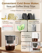 Waterdrop PT-10 Cold Brew Coffee Maker with 4 Magnesium Water Filter Well-Balanced Acidity, Unlocks Aroma, Stainless Steel Filter for Iced Coffee, Tea, Lemonade, BPA-Free Cold Brew Pitcher,Black - Image 6