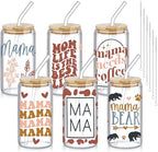 SiliFine 6 Pcs Mama Glass Cups, 16 oz with Lids and Straws by SiliFine