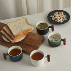 6oz Ceramic Espresso Cups with Wooden Handle, Small Coffee Cups for Latte Cappuccino, Tea Cups Set of 4 - Image 6