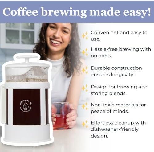 Happy Bum Coffee Plunger, 1L Glass French Press with Steel Strainer - Image 3