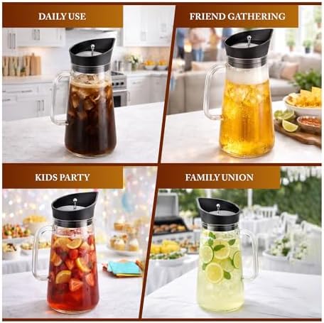 Glass Cold Brew Coffee Maker 1L/33oz - Borosilicate Glass Pitcher with Stainless Steel Filter, No Plastic Taste, Airtight Lid & Ergonomic Handle, Fits Fridge Door, Iced Coffee & Tea Maker - Image 7