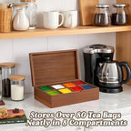 Acacia Wood Tea Bag Organizer Box – 8-Compartment Tea Storage Container Tea Caddy Holder with Removable Dividers – Rustic Tea Chest for Kitchen Counter, Coffee & Tea Station, Gifts - Image 2