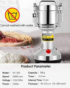 CGOLDENWALL Safety Upgraded Electric Grain Grinder Mill High-speed Dry Spice Herb Mill Grinding Machine with 1500W Commercial Motor Overload Protection CE 110V (300g Hand-held Type) - Image 4