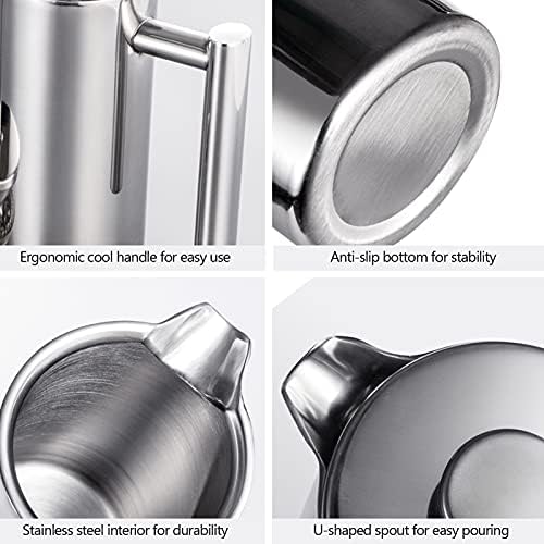 Stainless‑Steel Double‑Wall Insulated French Press Coffee Maker(Silver 1000ML) - Image 4