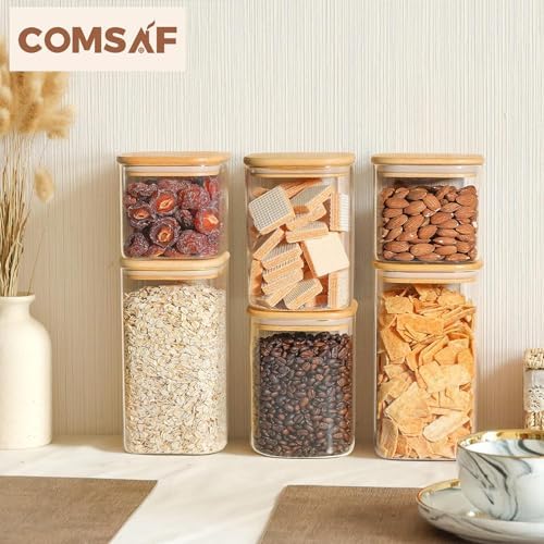 ComSaf Glass Pantry Storage Containers (0.7Qt/1.2Qt/1.6Qt) Set of 6, Square - Image 5