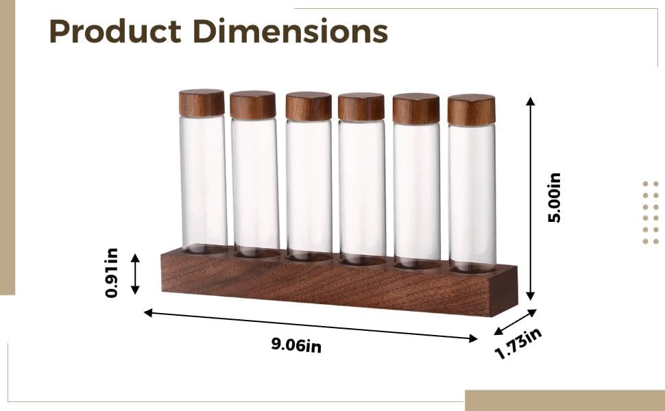 6-Hole Walnut Base Coffee Bean Storage Stand with Glass Tubes, Single Dose Coffee Bean Storage Containers, Espresso Bean Cellars, Holds 0.6-0.7 oz, Professional Display - Image 3