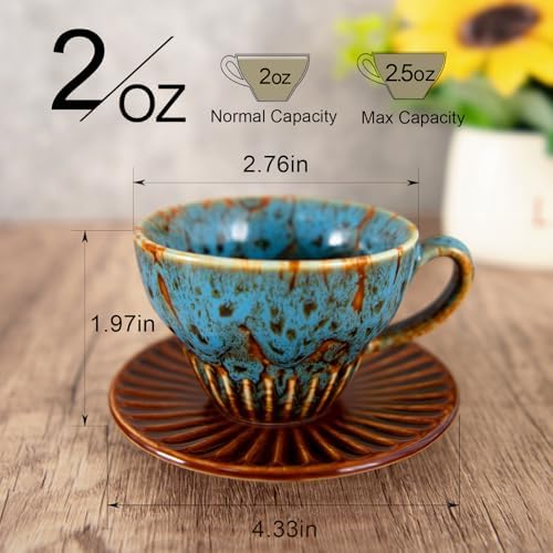 2 oz Espresso Cups with Saucers Set of 6, Ceramic Tea Cup for Latte, Coffee - Image 2
