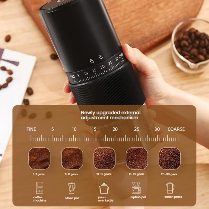 Portable Electric Coffee Grinder – 35 levels of thickness adjustment, ceramic core press, travel, camping, home and office use, USB rechargeable 1600MHz large capacity battery (white) - Image 3