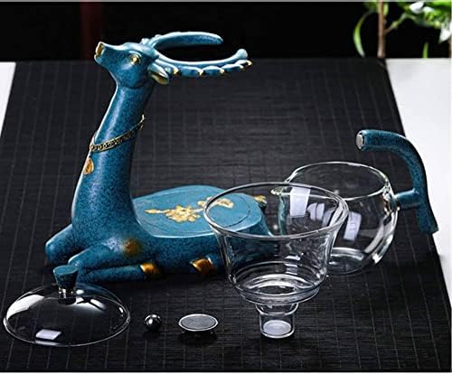 Heat-resistant Kungfu Glass Tea Set with Heater Attract Water Diversion Rotating Cover Bowl Lazy Semi-Automatic Deer Glass Teapot - Image 5