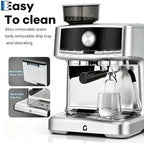 20 Bar Espresso Coffee Machine with Built-in Bean Grinder, Pressure Gauge - Image 6