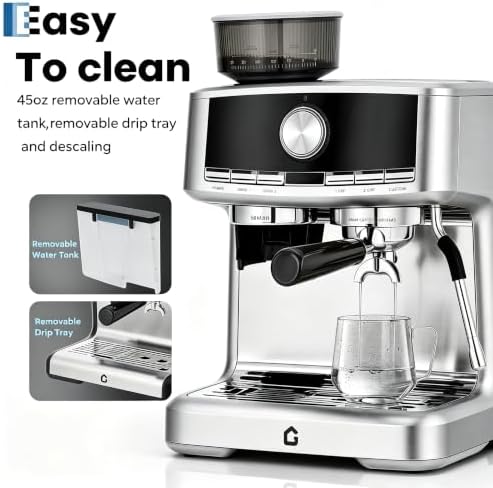 20 Bar Espresso Coffee Machine with Built-in Bean Grinder, Pressure Gauge - Image 6