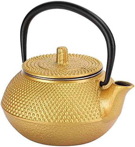 Cast Iron Tea Pot, 300ml Japanese Tetsubin with Infuser, Golden Loose Leaf Tea Pot for Home, Tea House by Buachois