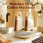 DUJUST Cappuccino Cups Set of 4 (8oz), Ceramic Cappuccino Mugs with Saucers, Spoons & Metal Stand, Latte Cup Set for Latte, Espresso & Americano, Gift Package - Image 3