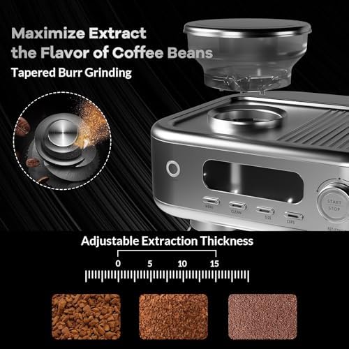 GarveeLife Espresso Machine with Grinder, Professional Coffee and Espresso Maker Combo, Stainless Steel Cafe Espresso Machine with Steam Wand Barista Kit for Cappuccino Latte - Image 3