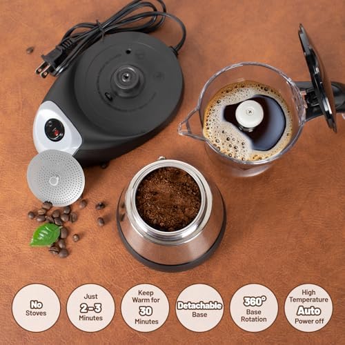 Electric Moka Pot 3-6 Cup 150-300ml Plastic Transparent Stovetop Espresso Maker Portable Stainless Steel Mocha Pot Percolator Italian Coffee Makers Greca Machine Cafe Classic for Home Camping - Image 4