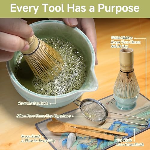 8-Piece Matcha Whisk Set, Ceramic Bowl and Sifter, Matcha Crystal - Image 4