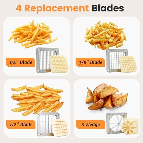 BIEAMA French Fry Cutter with 4 Blades, 1/4", 3/8", 1/2" & 8 Wedge - Image 3
