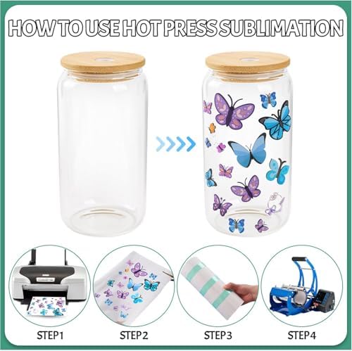 Joyclub Sublimation Glass Cups 8 Pack 16 oz Clear with Bamboo Lids - Image 4