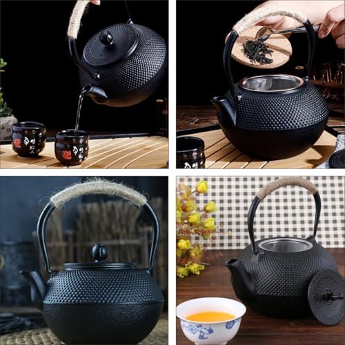Vintage Cast Iron Teapot with Infuser, Uncoated Retro Tea Kettle - Image 5