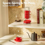 Sweese 4 Ounce Porcelain Stackable Espresso Cups with Saucers and Metal Stand Set of 4, Red - Image 4