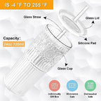 Bandesun All Glass Iced Coffee Cup With Lids and Straws，24 OZ High Borosilicate Glass Tumbler for Water Smoothie Juice Drinks - Image 2