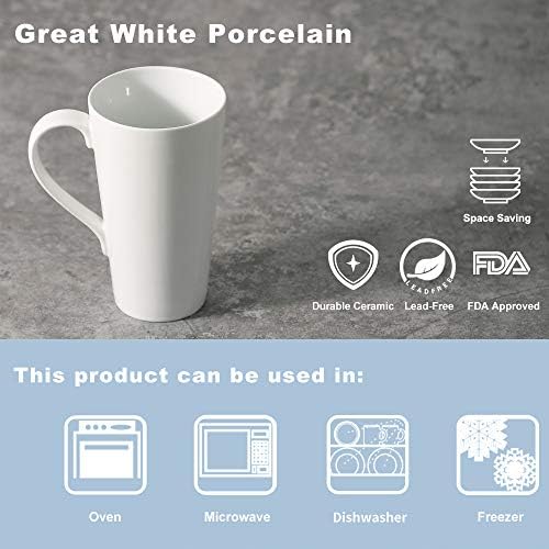 Buyajuju Large Coffee Mugs Set, 16 OZ Tall Coffee Cups with Handle,White Coffee Mugs Set of 4 for Coffee, Tea, Cocoa, Latte, Milk - Image 3