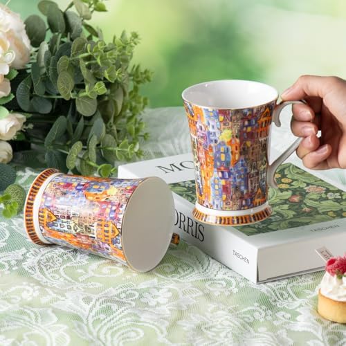 KAMMAK Bone China Coffee Mugs, 9.4oz Floral Tea Cups with Handle, Set of 2 - Image 5
