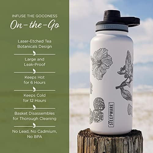 The Tea Spot Himalayan Tea Tumbler - Travel Bottle with Tea Infuser for Loose Leaf Tea or Iced Coffee - 32oz, White-Etched - Double-Walled Insulated Bottle - Keeps Drinks Hot & Cold for Hours - Image 3