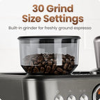 Chefman Crema Deluxe Espresso Machine with Double Boiler, Use Milk Frother and Brew Espresso Simultaneously, Professional Coffee Maker with Coffee Grinder and Steam Wand, 30 Grind Settings - Image 4