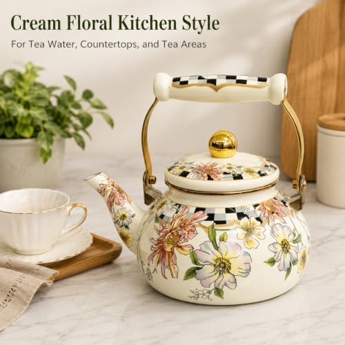 2.5L Floral Enamel Tea Kettle for Stovetop, No Whistling - Image 5