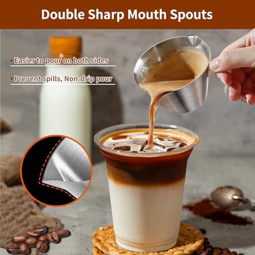 2 Pcs Espresso Cups & Rechargeable Mini Coffee Scale with Timer,3.4OZ/100ML Sliver Stainless Steel Espresso Shots Cup with Handle & 2kg/0.1g Black Coffee Scales - Image 2