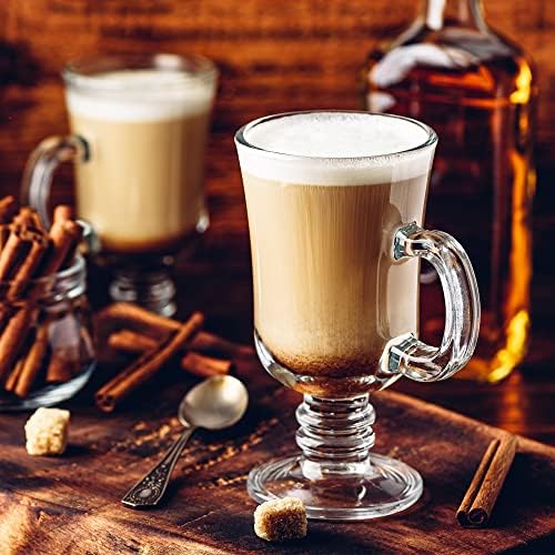 Volarium Irish Coffee Glass Mugs, Latte Cups, Set of 2 Cappuccino and Hot Chocolate Mugs with Handle, Clear Glass Cups for Hot Beverages, 7 3/4 oz - Image 4