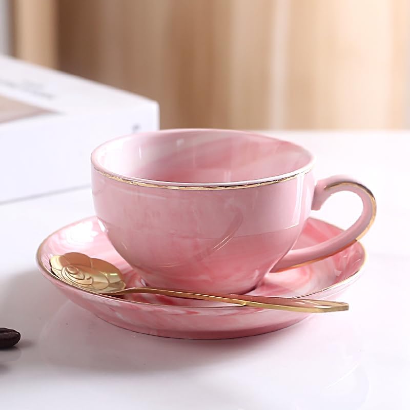 Ceramic Espresso Cups Set with Saucers and Metal Stand, 4 oz Porcelain Stackable Cappuccino Cups Teacup For Tea, Espresso, Latte, Coffee, Cafe Mocha (Pink - Image 7