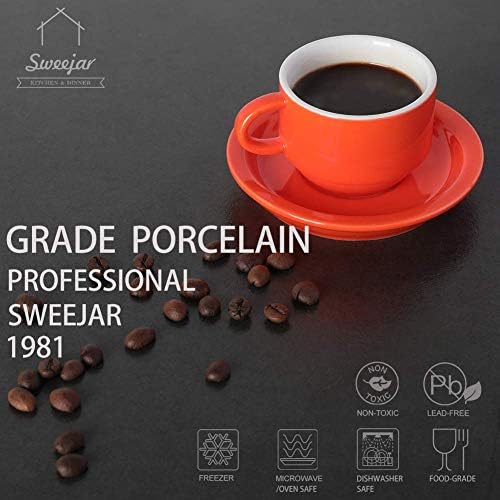 Sweejar Porcelain Espresso Cup & Saucer Set, Stackable Demitasse Cups with Metal Stand, 2.5 OZ for Latte,Coffee,Cafe Mocha,Tea, Set of 6(Multi) - Image 3