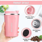 Sieral 4 Pcs 13 oz Travel Coffee Mug Insulated Reusable Coffee Cups with Leakproof Lid Stainless Steel Portable Tumbler for Keep Hot or Ice Milk Tea(Pink) - Image 3