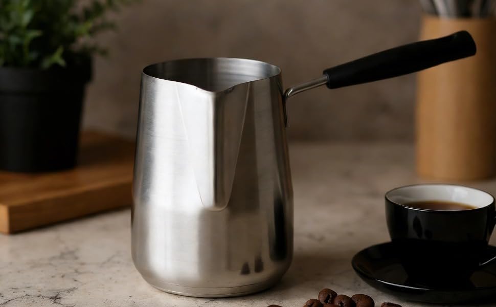 Stainless Steel Frothing Pitcher, 20.3 oz / 600 ml 304 Grade Milk Steaming Pitcher with Heat-Resistant Handle, Non Spill Spout, Milk and Coffee Warmer for Espresso, Latte Art - Image 3