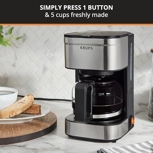 KRUPS Simply Brew Compact 5 Cup Coffee Maker: Stainless Steel Design, Pause & Brew, Keep Warm, Reusable Filter, Drip-Free Carafe (Pack of 4) - Image 2