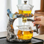Glass Kungfu Teapot Set Tea maker with Infuser Semi Automatic Tea Set (Blue bird) - Image 5
