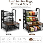 Tea Bag Organizer Countertop Storage 3 Tier Wire Basket Drawer - Brown - Image 4