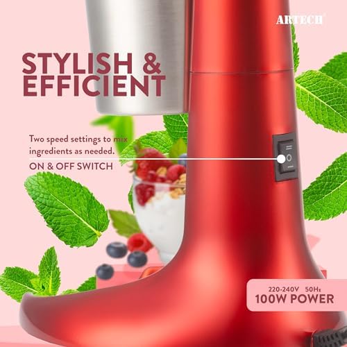 Retro Milkshake Maker - 100W Electric Milk Frother, 500ml Stainless Steel Cup, 2 Speed Settings for Smoothies, Protein Shakes, Cocktails & More (Red) - Image 5