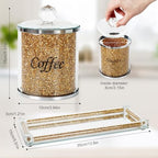 Topsky Coffee Sugar Tea Crystal Canister Set of 4,Sparkly Crystal Crushed Diamonds Home Decor,Silver Kitchen Coffee Jar Storage Set with Label & Lid,Storage Container Set for Countertop,Dining Room - Image 4