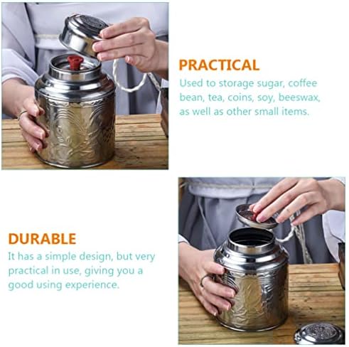 Tea Jars Storage Tea Jars Storage, Stainless Steel Tea Canister Silver Kitchen Food Storage Jars 100g Tea Tin Coffee Dispenser with Sealed Lids Airtight Loose Leaf Tea Container (Silver 14X10.5X6.5CM) - Image 3