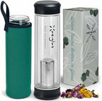 Tea Tumbler with Infuser - Double Wall Glass Travel Mug with Stainless Steel Filter - Tea Infuser Bottle for Loose Leaf Infusions and Fruit Infused Water (Classic) by Xaeiglas