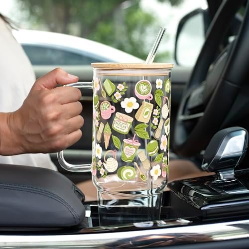 Sip-Sip Hooray! Matcha Moments 40oz Glass Tumbler with Lid and Straw - Image 5