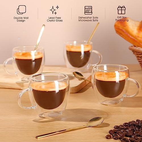 VENVENWEAVS Espresso Cups Set Of 4,Double Wall 5OZ Hand Blown coffee Shots Glass,Espresso Coffee Mugs In Gift Box,Perfect For Espresso,Latte,Cappuccinos,Tea Bag,Juice (Pack of 2) - Image 3