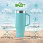 Beast 50 oz Tumbler with Handle Stainless Steel Vacuum Insulated Coffee Ice Cup Double Wall Travel Flask (Aquamarine Blue) - Image 6