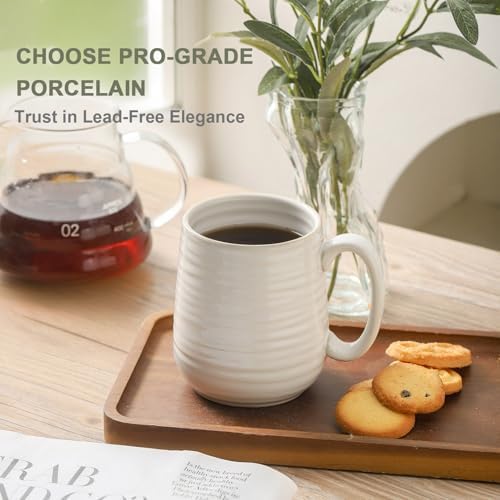 HASENSE Coffee Mugs Set of 6, 15 oz Ceramic Coffee Cups, Clay-Infused White - Image 3