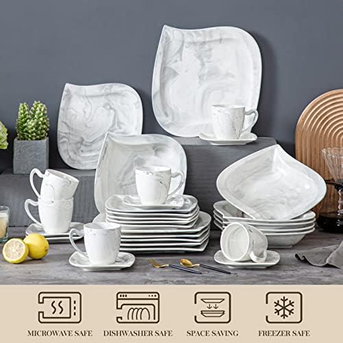 MALACASA 30 Piece Porcelain Dinnerware Set, Marble Grey for 6 - Image 4