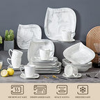 MALACASA 30 Piece Porcelain Dinnerware Set, Marble Grey for 6 - Image 4